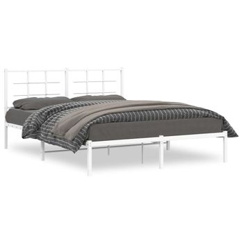 Cama Matrimonial | Cama Para Adultos | Estructura De Cama Con Cabecero Metal Blanca 160x200 Cm Cfw741612