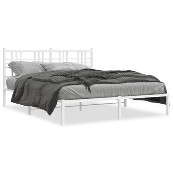 Cama Matrimonial | Cama Para Adultos | Estructura De Cama Con Cabecero Metal Blanca 160x200 Cm Cfw712297