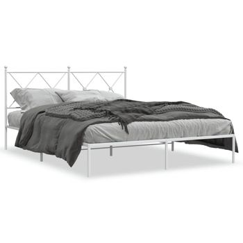 Cama Matrimonial | Cama Para Adultos | Estructura De Cama Con Cabecero Metal Blanca 160x200 Cm Cfw24733