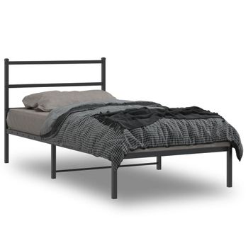 Cama Individual | Cama Para Adultos | Estructura De Cama Con Cabecero Metal Negro 100x190 Cm Cfw977307