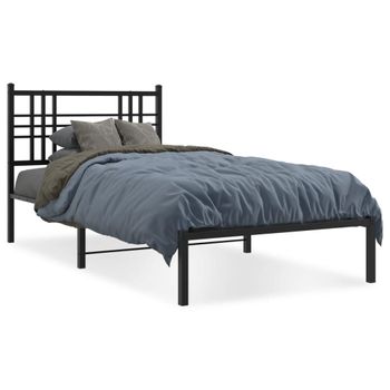 Cama Para Adulto | Cama Individual | Estructura De Cama Con Cabecero Metal Negro 100x190 Cm Cfw923194