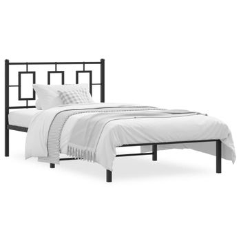 Cama Para Adulto | Cama Individual | Estructura De Cama Con Cabecero Metal Negro 100x190 Cm Cfw214498