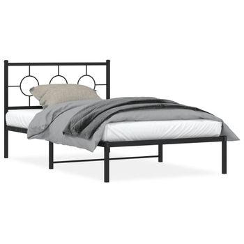 Cama Para Adulto | Cama Individual | Estructura De Cama Con Cabecero Metal Negro 107x203 Cm Cfw987120