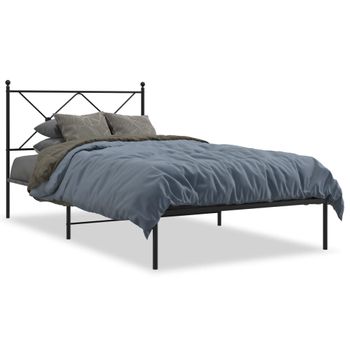 Cama Individual | Cama Para Adultos | Estructura De Cama Con Cabecero Metal Negro 107x203 Cm Cfw18605