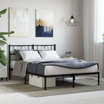 Cama Matrimonial | Cama Para Adultos | Estructura De Cama Con Cabecero Metal Negro 120x190 Cm Cfw938266