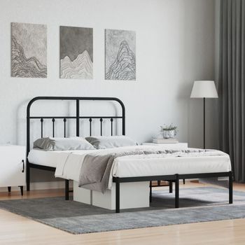 Cama Matrimonial | Cama Para Adultos | Estructura De Cama Con Cabecero Metal Negro 120x190 Cm Cfw369605