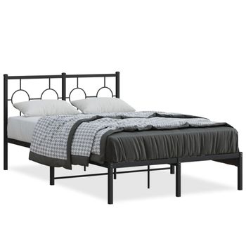 Cama Matrimonial | Cama Para Adultos | Estructura De Cama Con Cabecero Metal Negro 120x190 Cm Cfw391883