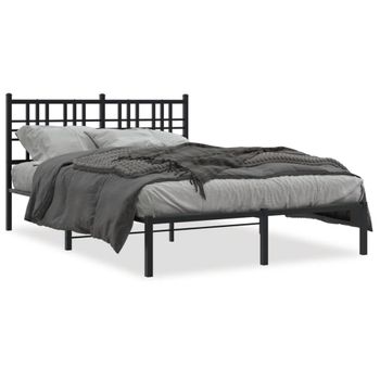 Cama Matrimonial | Cama Para Adultos | Estructura De Cama Con Cabecero Metal Negro 120x190 Cm Cfw919171