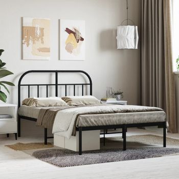 Cama Matrimonial | Cama Para Adultos | Estructura De Cama Con Cabecero Metal Negro 120x190 Cm Cfw560324