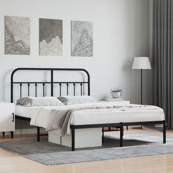 Cama Matrimonial | Cama Para Adultos | Estructura De Cama Con Cabecero Metal Negro 135x190 Cm Cfw432370