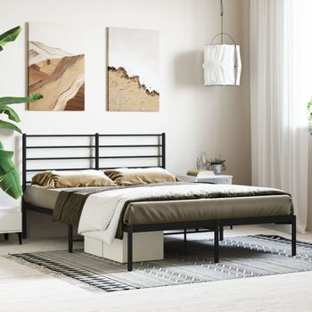 Cama Matrimonial | Cama Para Adultos | Estructura De Cama Con Cabecero Metal Negro 135x190 Cm Cfw106720