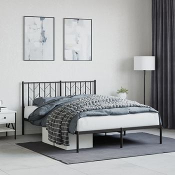 Cama Matrimonial | Cama Para Adultos | Estructura De Cama Con Cabecero Metal Negro 135x190 Cm Cfw436505