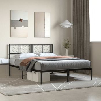 Cama Matrimonial | Cama Para Adultos | Estructura De Cama Con Cabecero Metal Negro 135x190 Cm Cfw788691