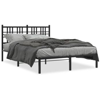 Cama Matrimonial | Cama Para Adultos | Estructura De Cama Con Cabecero Metal Negro 135x190 Cm Cfw139074