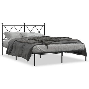 Cama Matrimonial | Cama Para Adultos | Estructura De Cama Con Cabecero Metal Negro 135x190 Cm Cfw33623