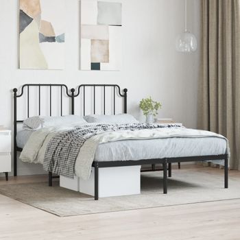 Cama Matrimonial | Cama Para Adultos | Estructura De Cama Con Cabecero Metal Negro 135x190 Cm Cfw808938