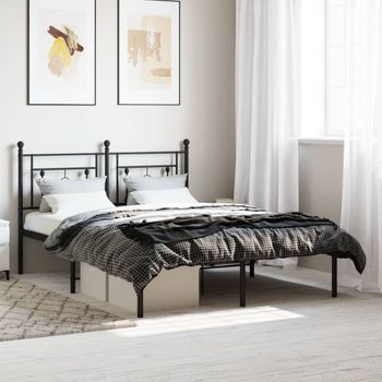 Cama Matrimonial | Cama Para Adultos | Estructura De Cama Con Cabecero Metal Negro 135x190 Cm Cfw449467