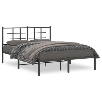 Cama Matrimonial | Cama Para Adultos | Estructura De Cama Con Cabecero Metal Negro 135x190 Cm Cfw828329