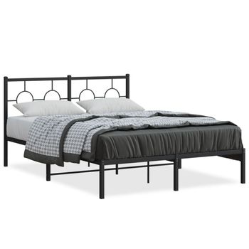 Cama Matrimonial | Cama Para Adultos | Estructura De Cama Con Cabecero Metal Negro 135x190 Cm Cfw634896