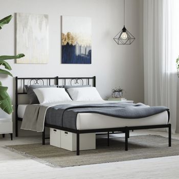 Cama Matrimonial | Cama Para Adultos | Estructura De Cama Con Cabecero Metal Negro 140x190 Cm Cfw567508