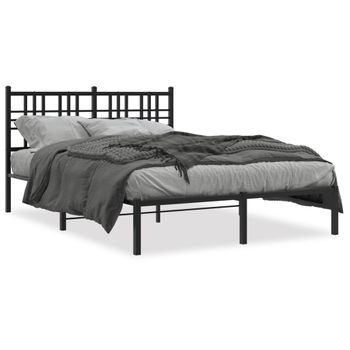 Cama Matrimonial | Cama Para Adultos | Estructura De Cama Con Cabecero Metal Negro 140x190 Cm Cfw368199