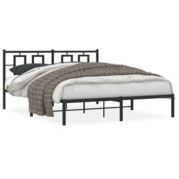 Cama Matrimonial | Cama Para Adultos | Estructura De Cama Con Cabecero Metal Negro 160x200 Cm Cfw414955