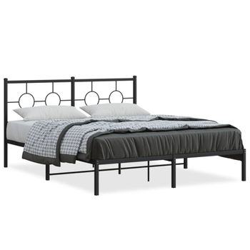 Cama Matrimonial | Cama Para Adultos | Estructura De Cama Con Cabecero Metal Negro 160x200 Cm Cfw949288