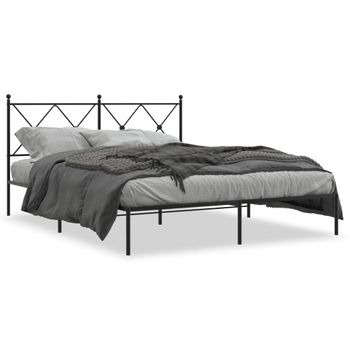 Cama Matrimonial | Cama Para Adultos | Estructura De Cama Con Cabecero Metal Negro 160x200 Cm Cfw37962