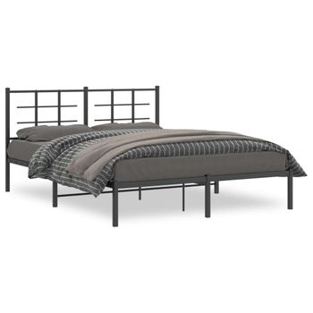 Cama Matrimonial | Cama Para Adultos | Estructura De Cama Con Cabecero Metal Negro 160x200 Cm Cfw631204