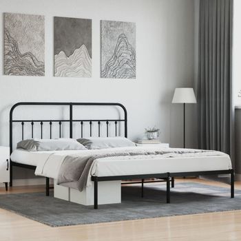 Cama Matrimonial | Cama Para Adultos | Estructura De Cama Con Cabecero Metal Negro 180x200 Cm Cfw254065