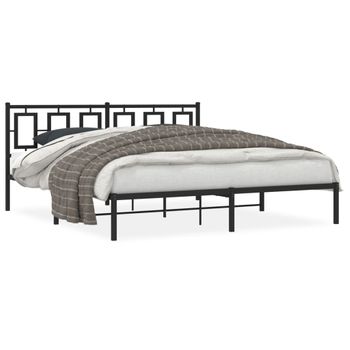 Cama Matrimonial | Cama Para Adultos | Estructura De Cama Con Cabecero Metal Negro 180x200 Cm Cfw726885