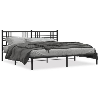 Cama Matrimonial | Cama Para Adultos | Estructura De Cama Con Cabecero Metal Negro 180x200 Cm Cfw341457