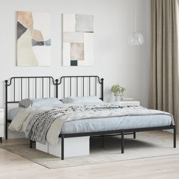 Cama Matrimonial | Cama Para Adultos | Estructura De Cama Con Cabecero Metal Negro 183x213 Cm Cfw802256