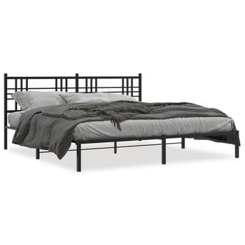 Cama Matrimonial | Cama Para Adultos | Estructura De Cama Con Cabecero Metal Negro 183x213 Cm Cfw677869