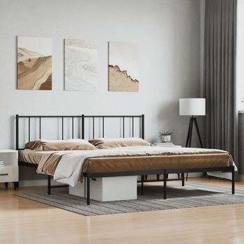 Cama Matrimonial | Cama Para Adultos | Estructura De Cama Con Cabecero Metal Negro 193x203 Cm Cfw142294