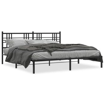 Cama Matrimonial | Cama Para Adultos | Estructura De Cama Con Cabecero Metal Negro 193x203 Cm Cfw172408