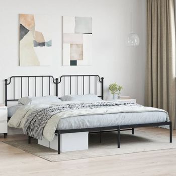 Cama Matrimonial | Cama Para Adultos | Estructura De Cama Con Cabecero Metal Negro 193x203 Cm Cfw308783