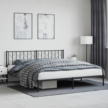 Cama Matrimonial | Cama Para Adultos | Estructura De Cama Con Cabecero Metal Negro 193x203 Cm Cfw755524