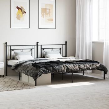 Cama Matrimonial | Cama Para Adultos | Estructura De Cama Con Cabecero Metal Negro 193x203 Cm Cfw996276