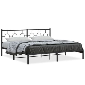 Cama Matrimonial | Cama Para Adultos | Estructura De Cama Con Cabecero Metal Negro 193x203 Cm Cfw459706