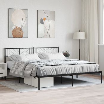 Cama Matrimonial | Cama Para Adultos | Estructura De Cama Con Cabecero Metal Negro 193x203 Cm Cfw878430