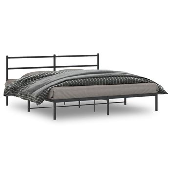 Cama Matrimonial | Cama Para Adultos | Estructura De Cama Con Cabecero Metal Negro 200x200 Cm Cfw486978