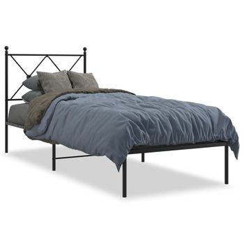 Cama Individual | Cama Para Adultos | Estructura De Cama Con Cabecero Metal Negro 80x200 Cm Cfw13372