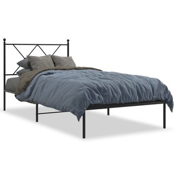 Cama Individual | Cama Para Adultos | Estructura De Cama Con Cabecero Metal Negro 90x190 Cm Cfw57254