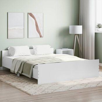 Cama Matrimonial | Cama Para Adultos | Estructura De Cama Con Cabecero Piecero Blanco 150x200 Cm Cfw111014