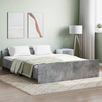 Cama Matrimonial | Cama Para Adultos | Estructura De Cama Con Cabecero Piecero Gris Hormigón 150x200cm Cfw502094