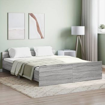 Cama Matrimonial | Cama Para Adultos | Estructura De Cama Con Cabecero Piecero Gris Sonoma 150x200 Cm Cfw779946