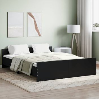 Cama Matrimonial | Cama Para Adultos | Estructura De Cama Con Cabecero Piecero Negro 150x200 Cm Cfw245895