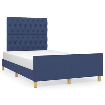 Cama Matrimonial | Cama Para Adultos | Estructura De Cama Con Cabecero Tela Azul 120x190 Cm Cfw615396