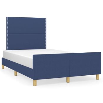 Cama Matrimonial | Cama Para Adultos | Estructura De Cama Con Cabecero Tela Azul 120x190 Cm Cfw569829